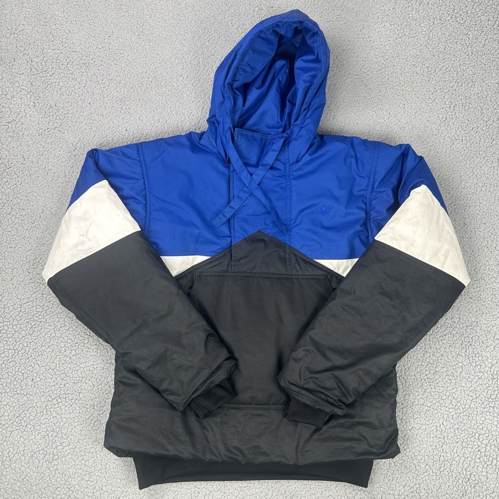 Adidas Original CLRDO Luxe Hooded Puffer Jacket Men Small Blue Black Color Block